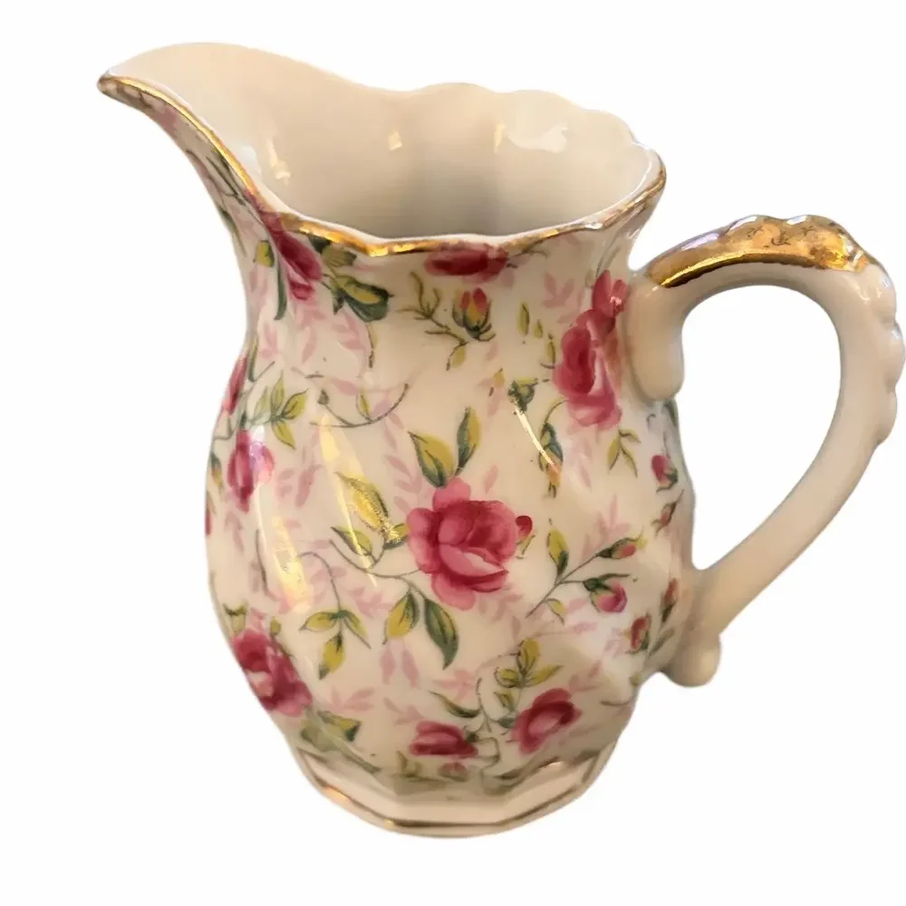 Lefton Rose chintz chia hand painted sugar and creamer with original sticker.